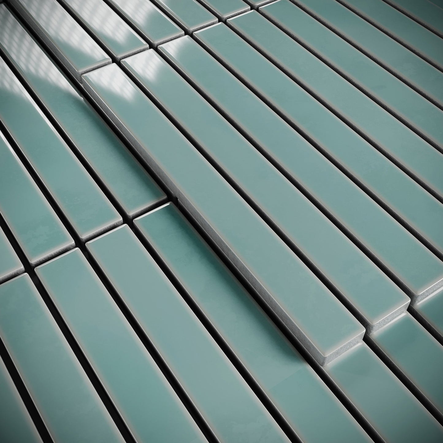 Linear Tiffany Blue Glazed Porcelain Mosaic Tile Sample