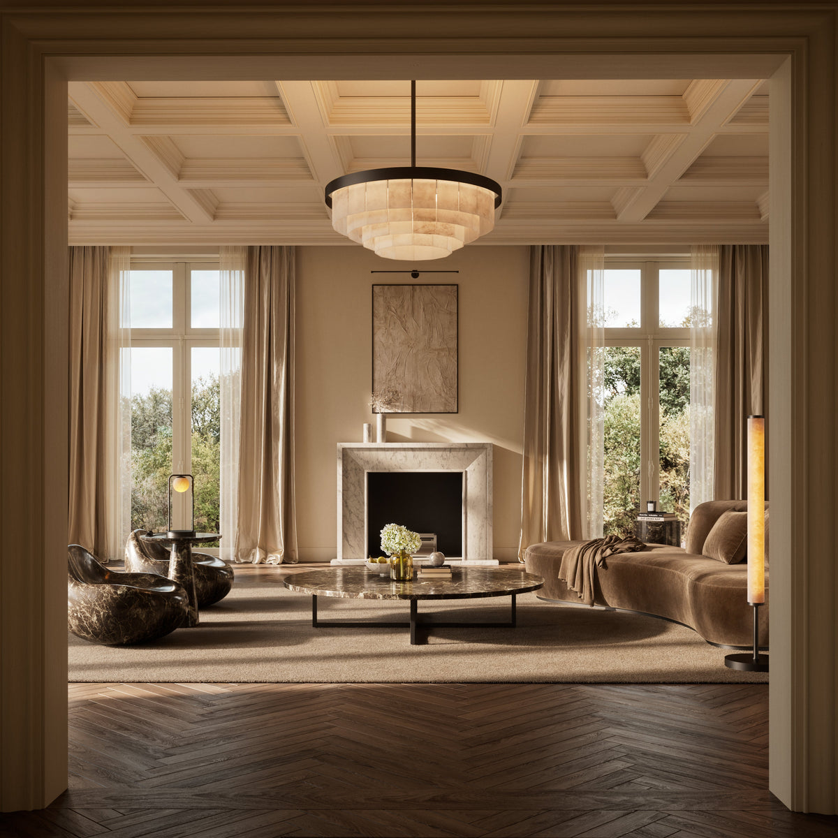 Chloe Alabaster & Deep Bronze LED Floor Lamp