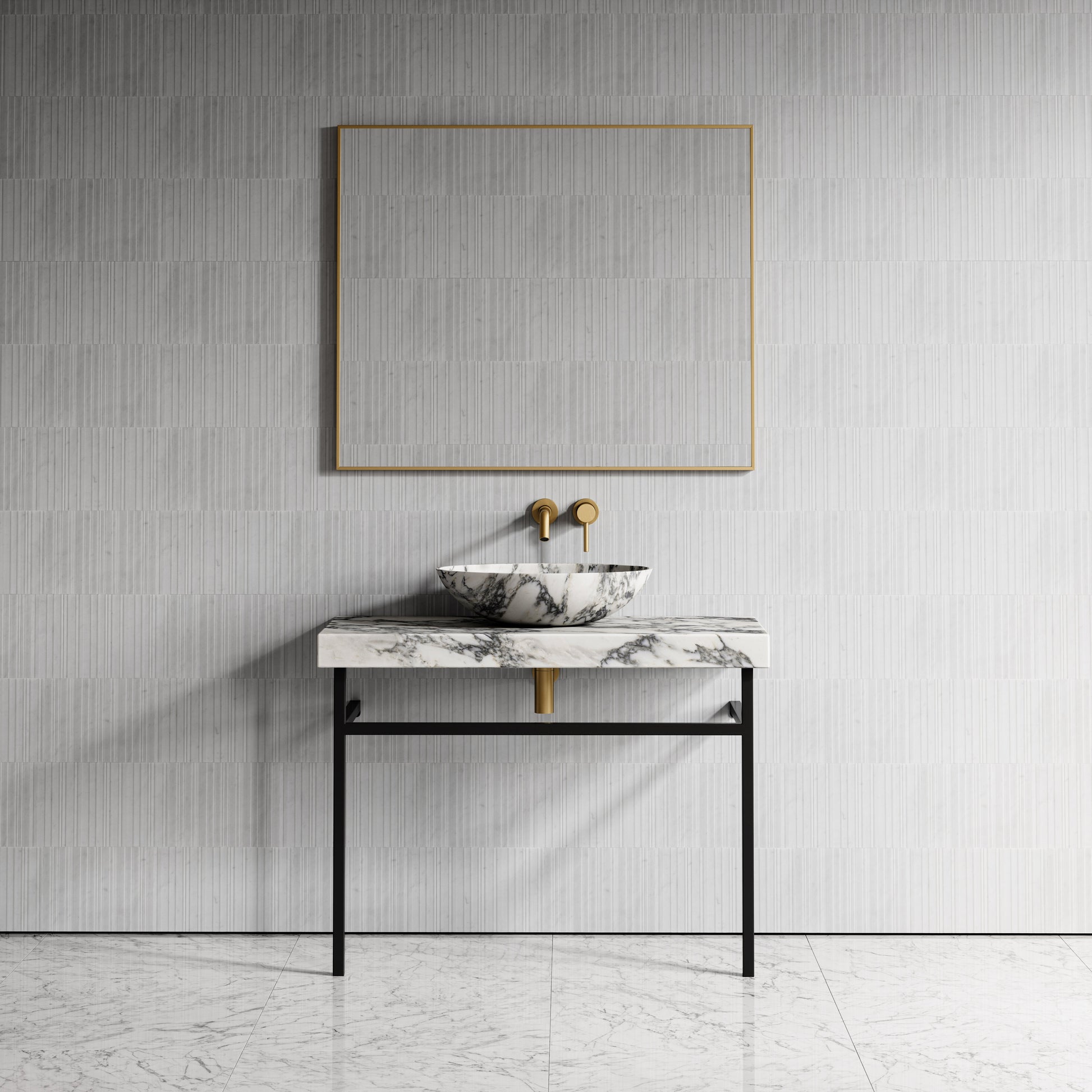 Lomazzo Arabescato Marble Countertop Matte Black Vanity Unit 1000mm