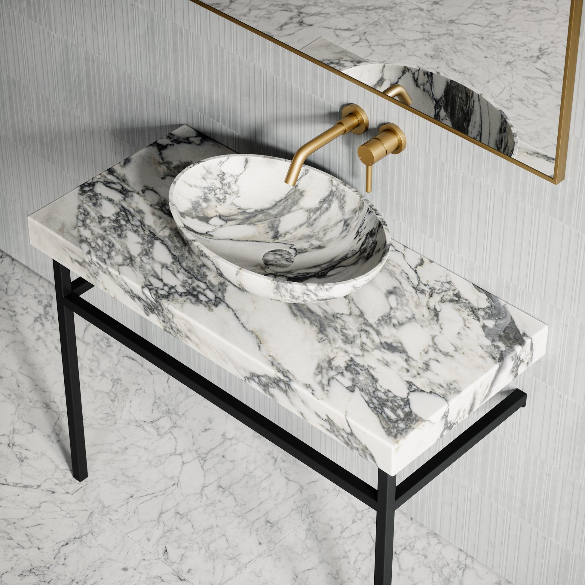 Lomazzo Arabescato Marble Countertop Matte Black Vanity Unit 1000mm