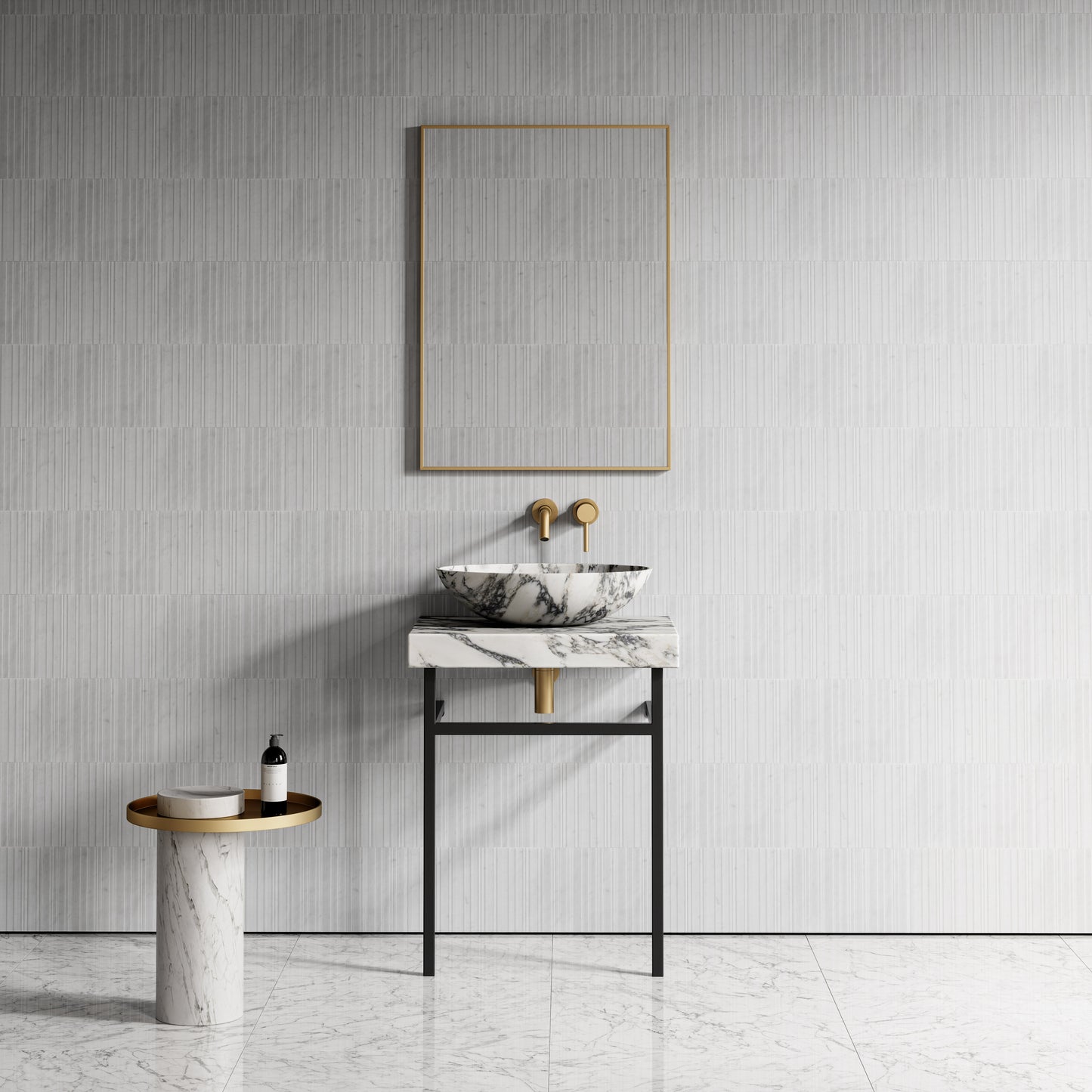 Lomazzo Arabescato Marble Countertop Matte Black Vanity Unit 600mm