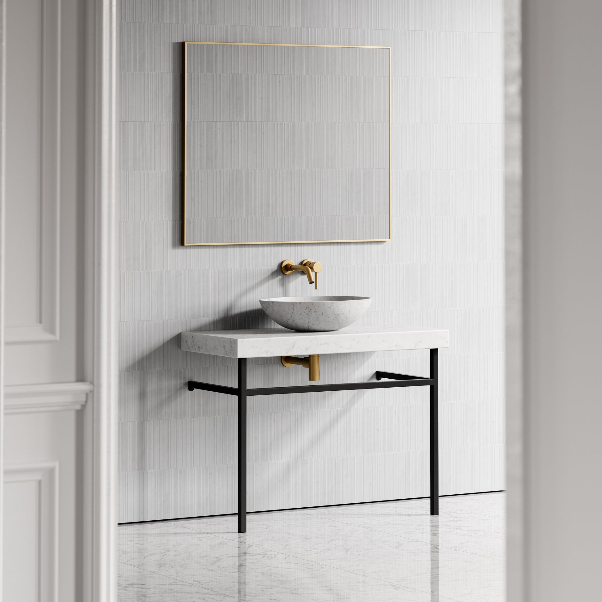 Lomazzo Carrara Marble Countertop Matte Black Vanity Unit 1000mm