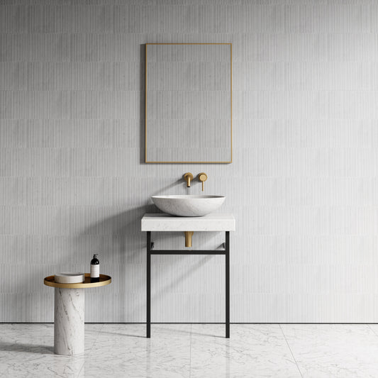 Lomazzo Carrara Marble Countertop Matte Black Vanity Unit 600mm