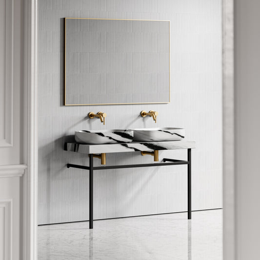 Lomazzo Panda Marble Countertop Matte Black Vanity Unit 1200mm