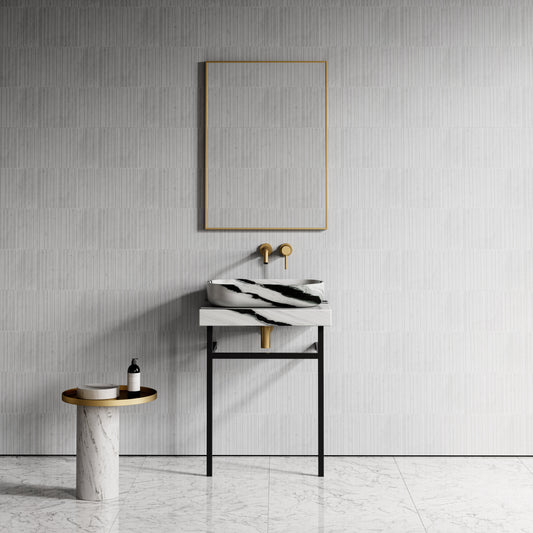 Lomazzo Panda Marble Countertop Matte Black Vanity Unit 600mm