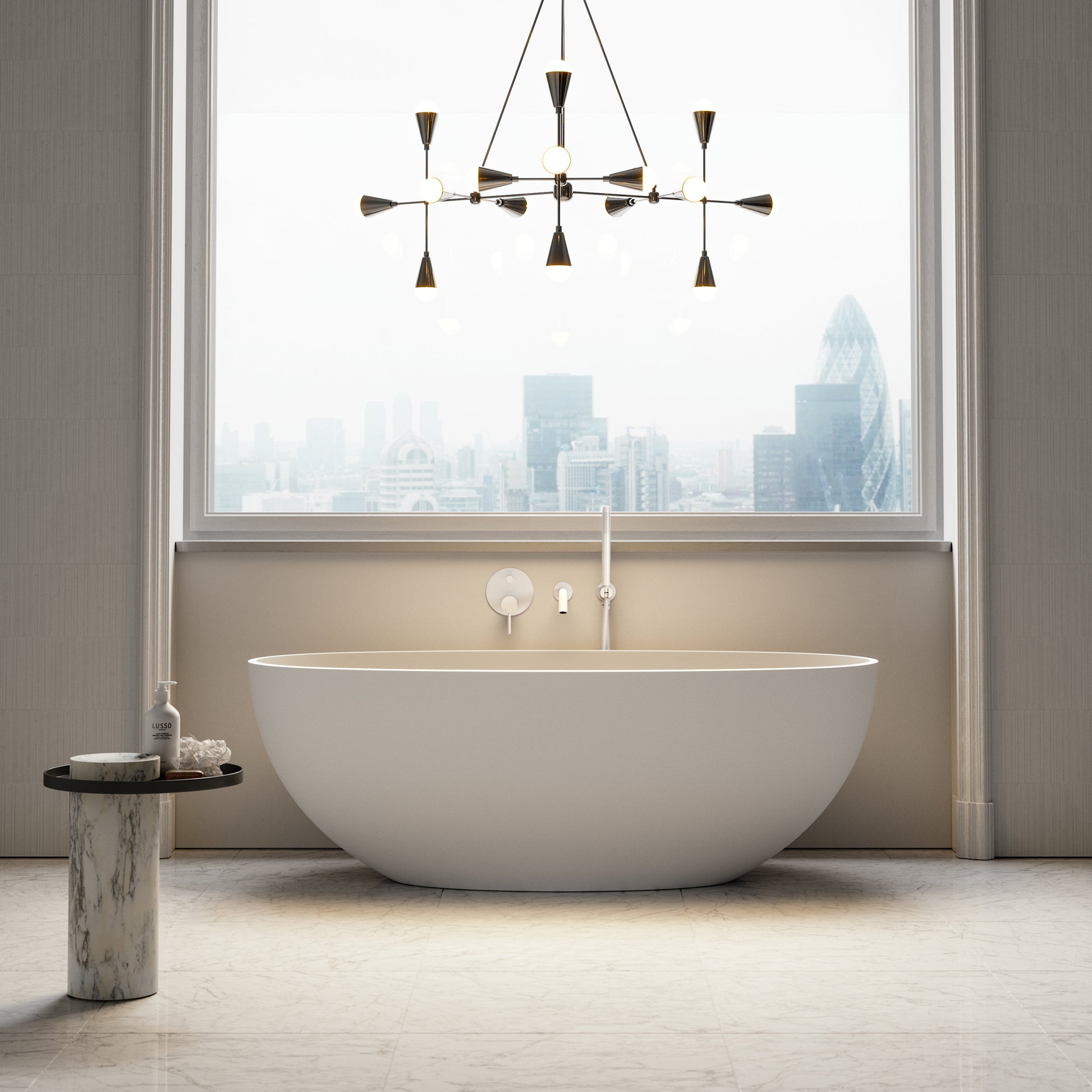 Luxe Silk Matte White Wall Mounted Bath Shower Mixer Tap