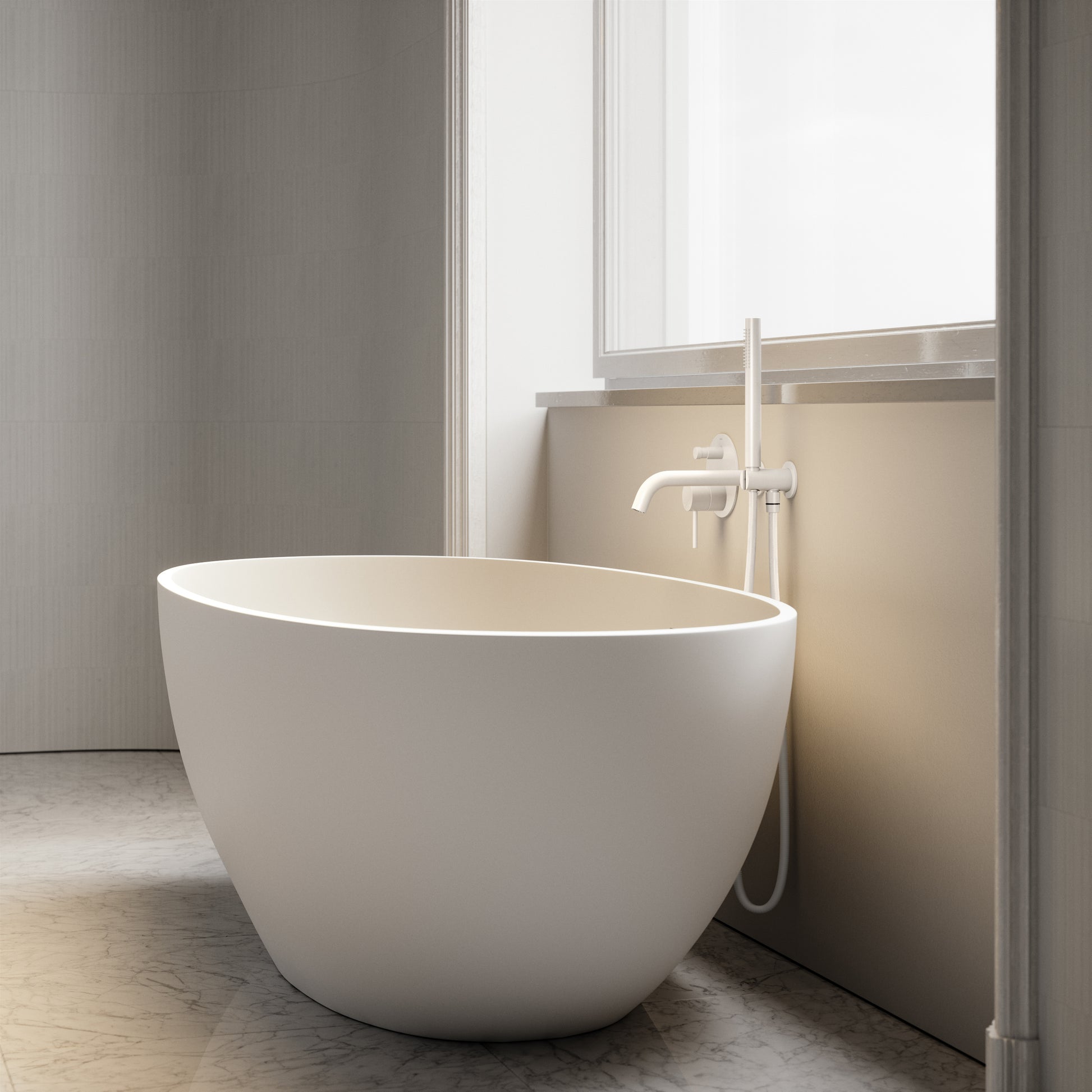 Luxe Silk Matte White Wall Mounted Bath Shower Mixer Tap
