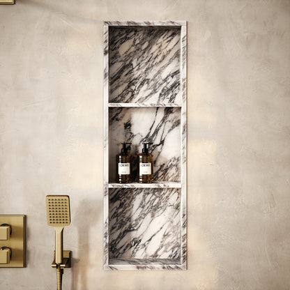 Almara Arabescato Marble Bathroom Shower Niche 900mm