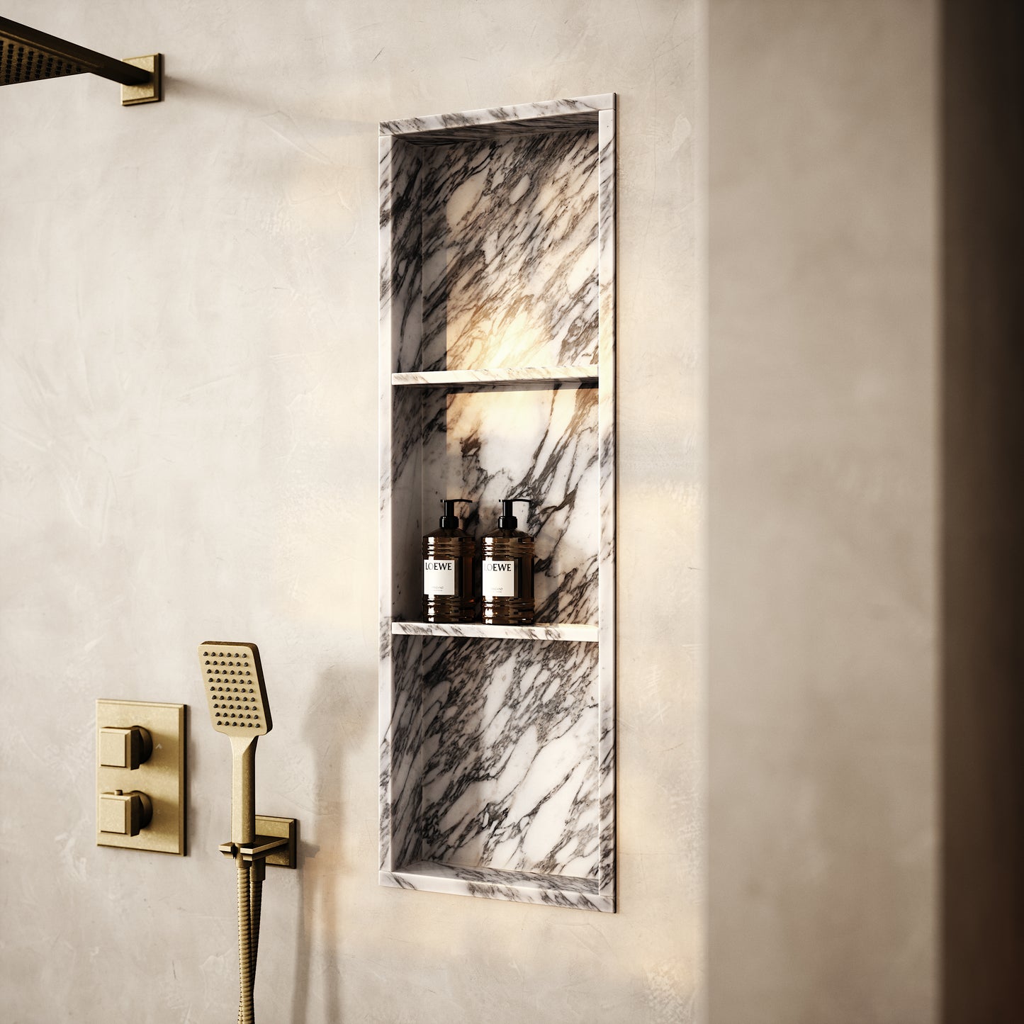 Almara Arabescato Marble Bathroom Shower Niche 900mm