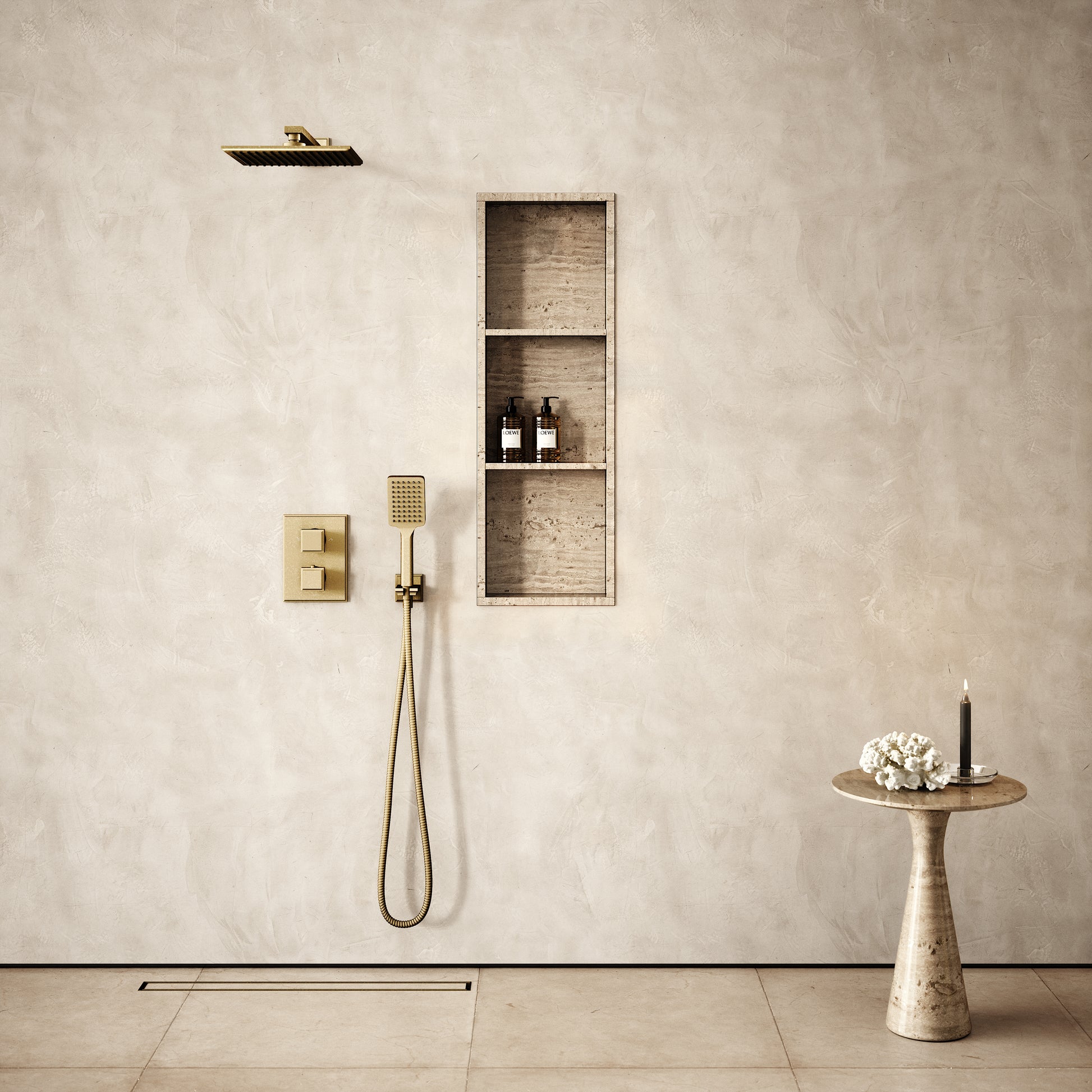 Almara Travertine Stone Bathroom Shower Niche 900mm