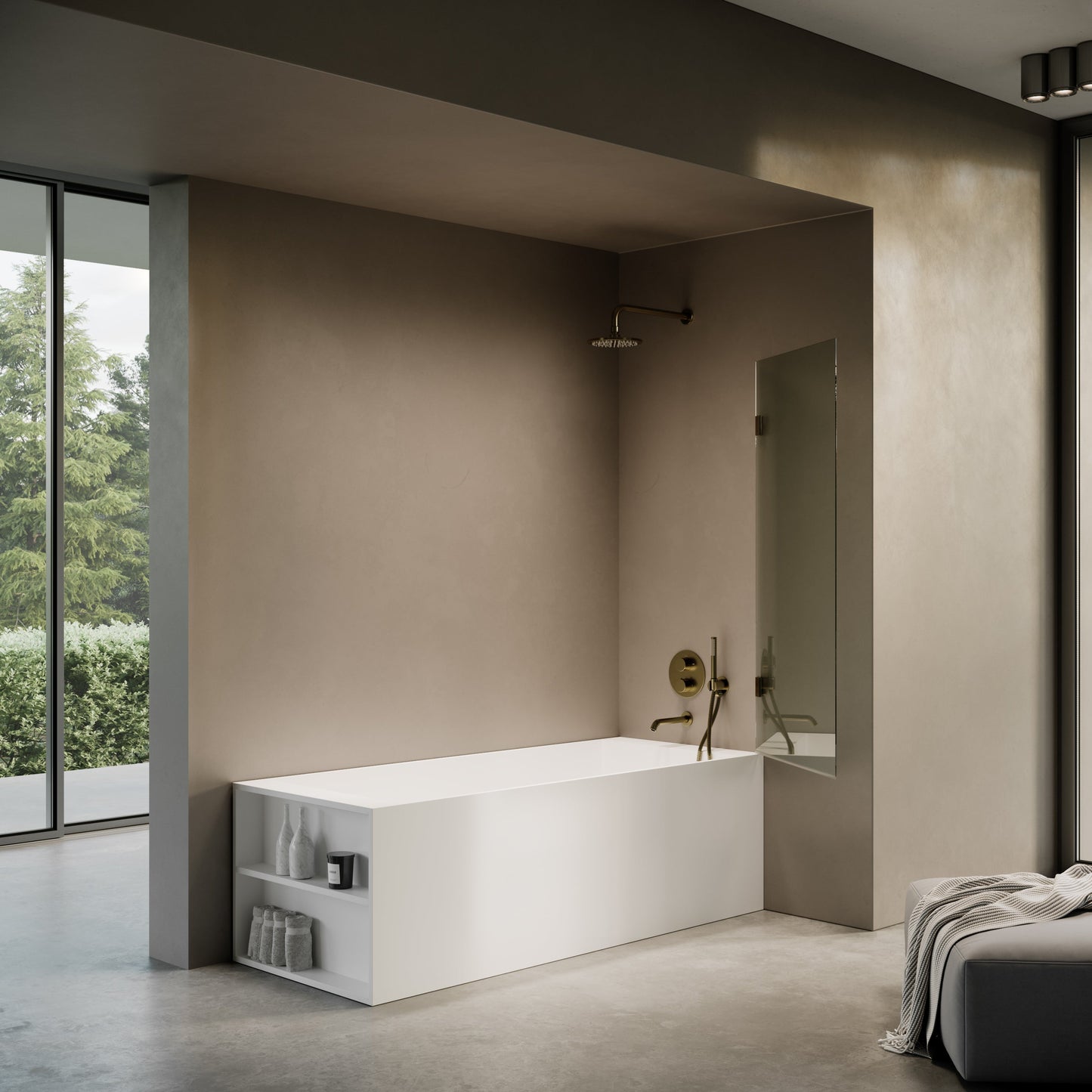 Cabina Aged Bronze Frameless Hinged Bath Shower Screen 800mm