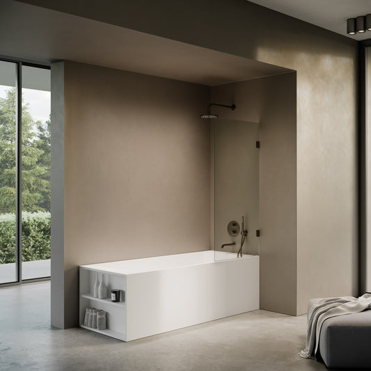 Cabina Brushed Bronze Frameless Hinged Bath Shower Screen 800mm