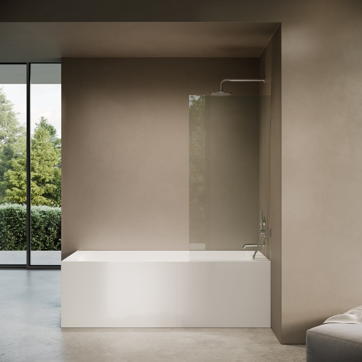 Cabina Brushed Stainless Frameless Hinged Bath Shower Screen 800mm