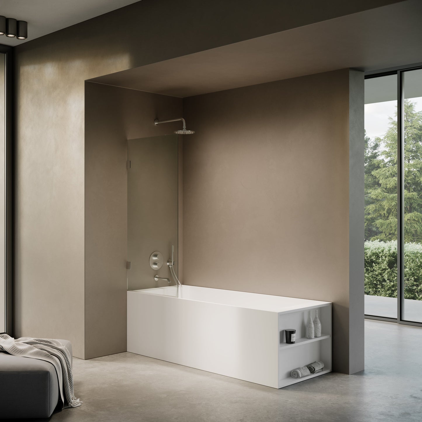 Cabina Brushed Stainless Frameless Hinged Bath Shower Screen 800mm