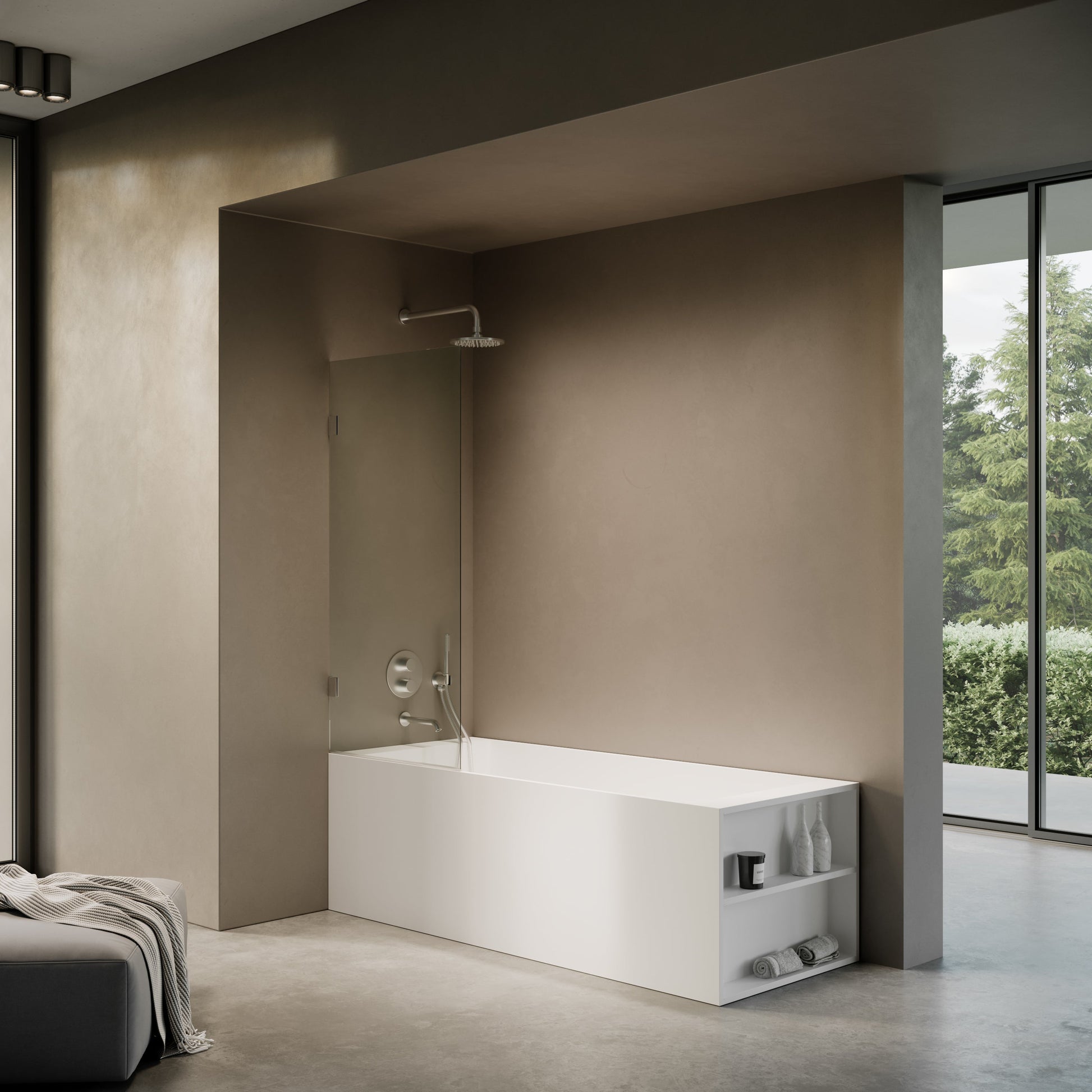 Cabina Brushed Stainless Frameless Hinged Bath Shower Screen 800mm