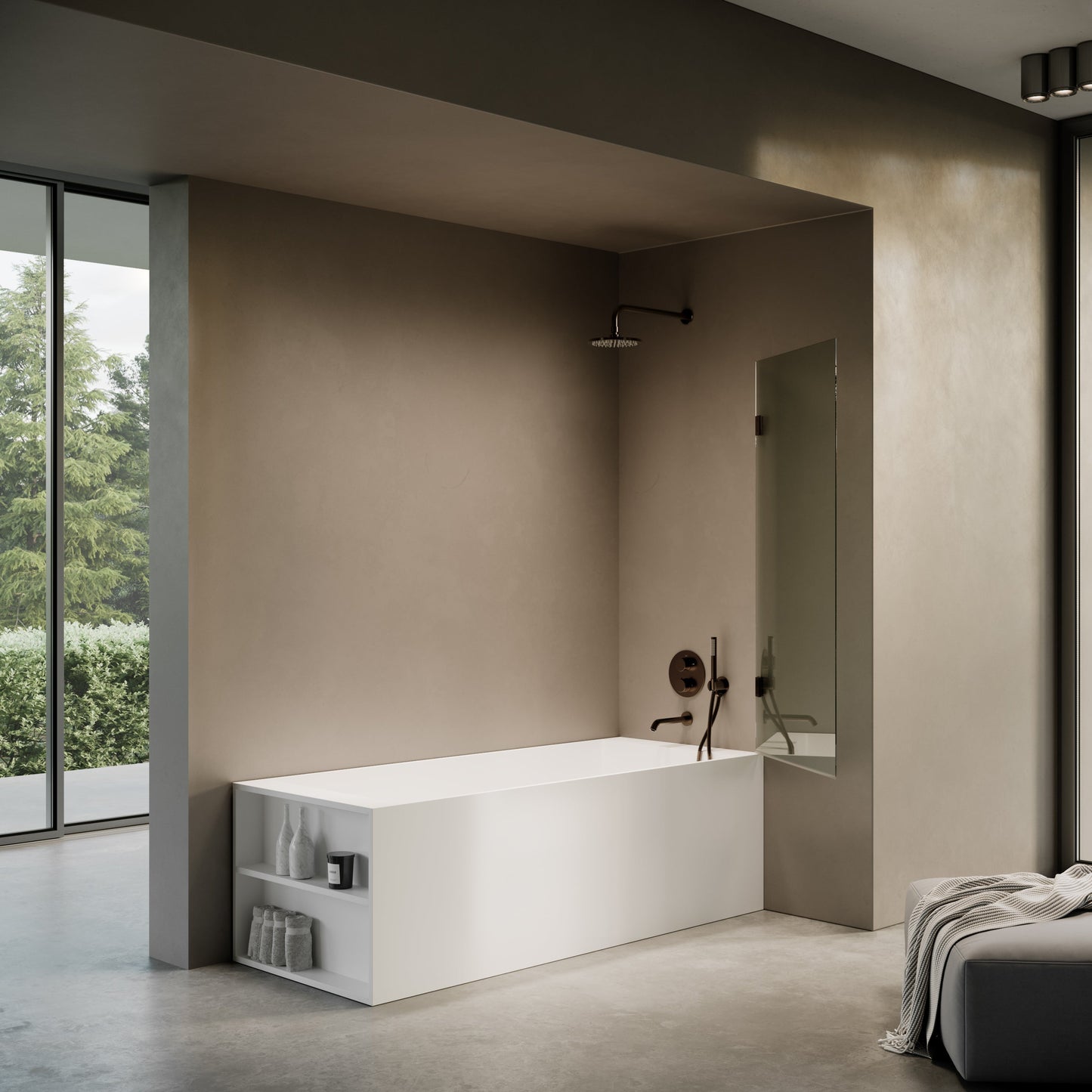 Cabina Deep Bronze Frameless Hinged Bath Shower Screen 800mm