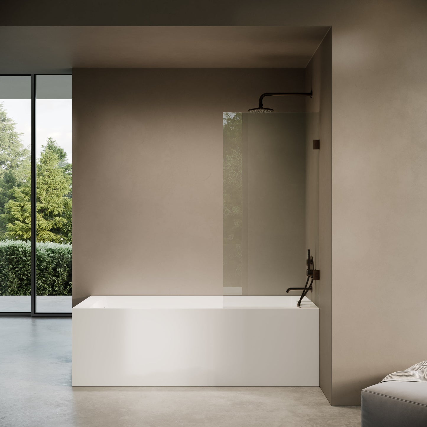 Cabina Deep Bronze Frameless Hinged Bath Shower Screen 800mm