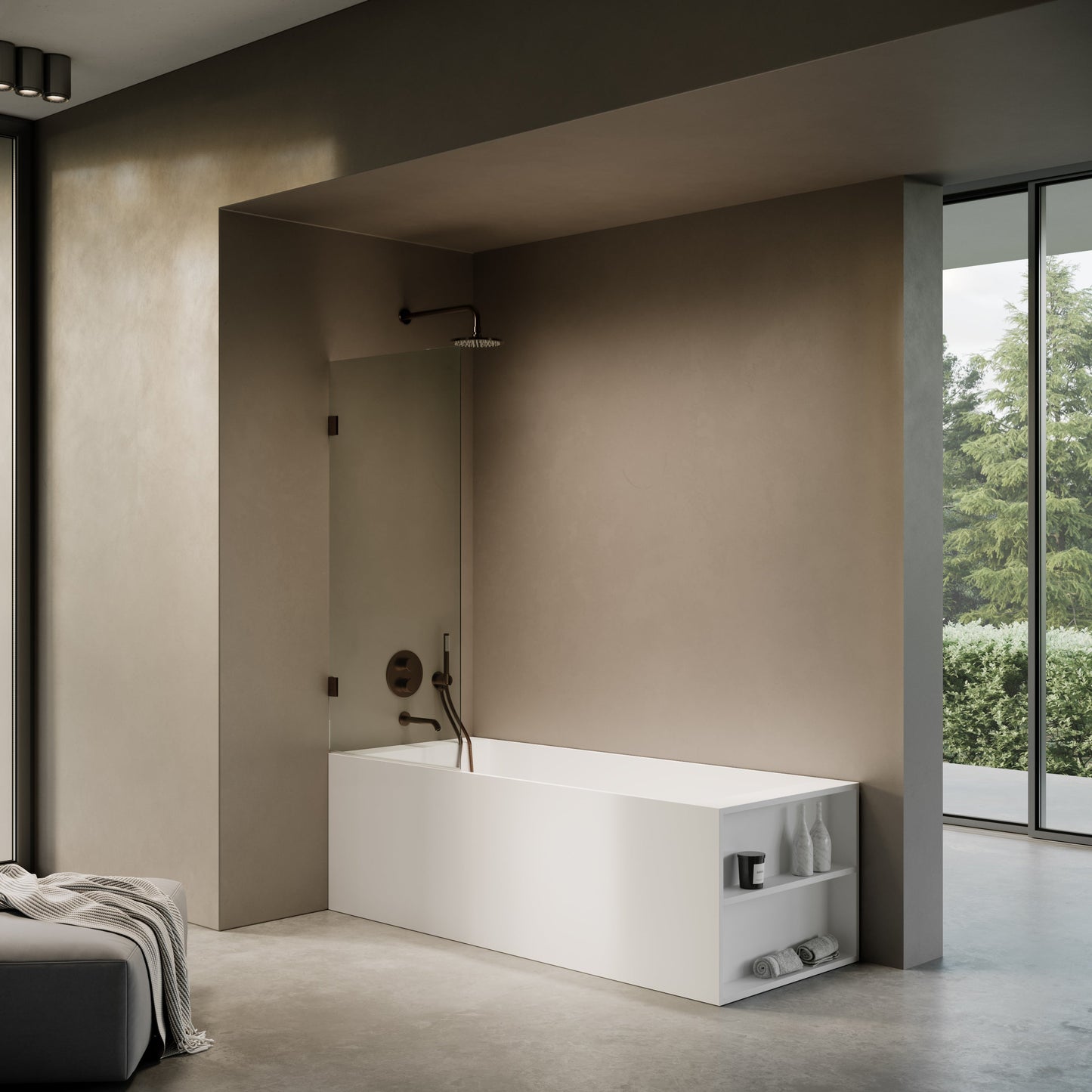 Cabina Deep Bronze Frameless Hinged Bath Shower Screen 800mm