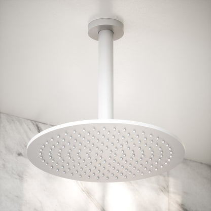 Luxe Silk Matte White Ceiling Mount Shower Arm 200mm