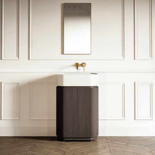 Chic Grey Oak Wood Grain Cylinder Vanity Unit 600mm