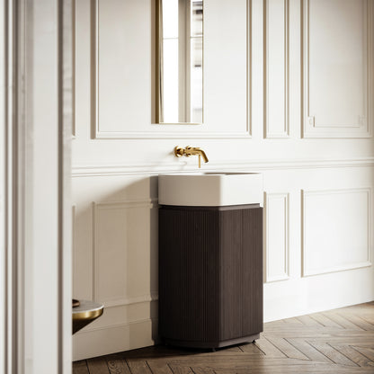 Chic Grey Oak Wood Grain Cylinder Vanity Unit 600mm