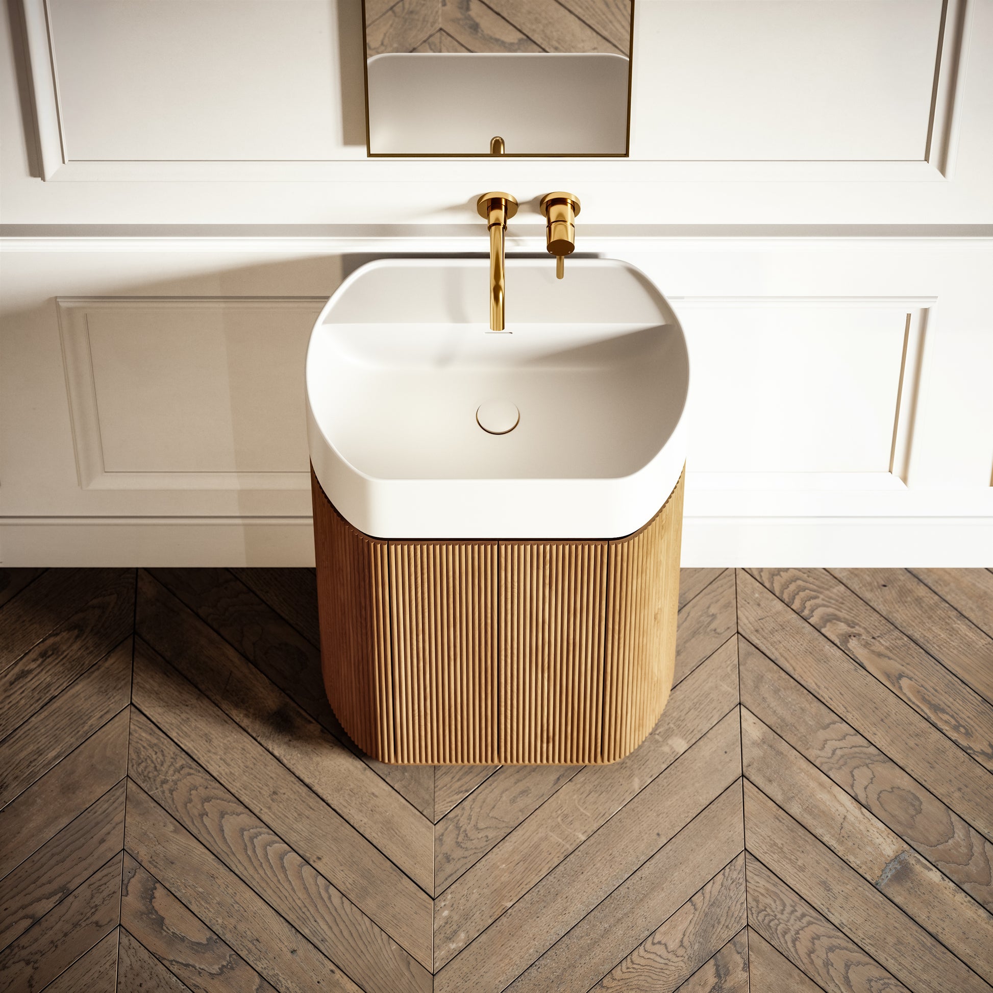 Chic Natural Oak Wood Grain Cylinder Vanity Unit 600mm