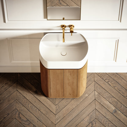 Chic Natural Oak Wood Grain Cylinder Vanity Unit 600mm
