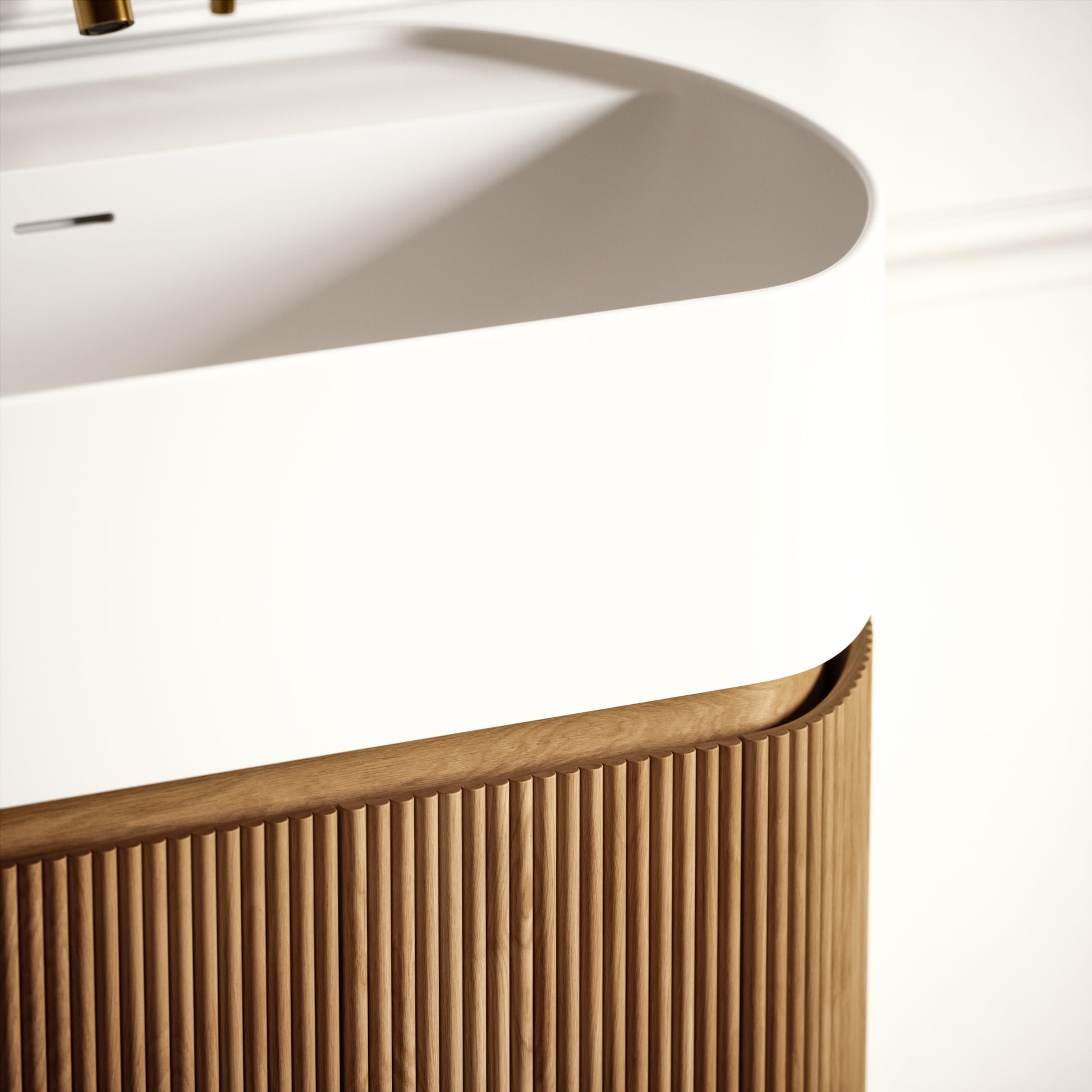 Chic Natural Oak Wood Grain Cylinder Vanity Unit 600mm