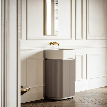 Chic Velvet Beige Wood Grain Cylinder Vanity Unit 600mm