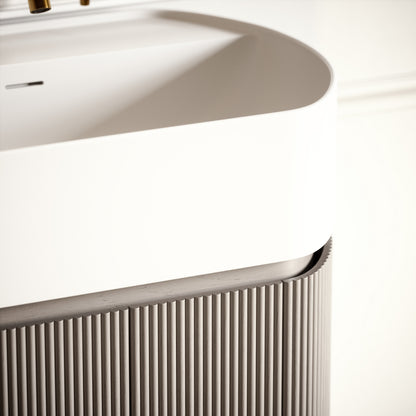 Chic Velvet Beige Wood Grain Cylinder Vanity Unit 600mm