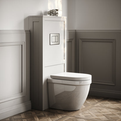 Berkeley Traditional Back to Wall Rimless Toilet with Concealed Cistern, Matte Stone Claridge Housing and Brushed Stainless Flush Plate