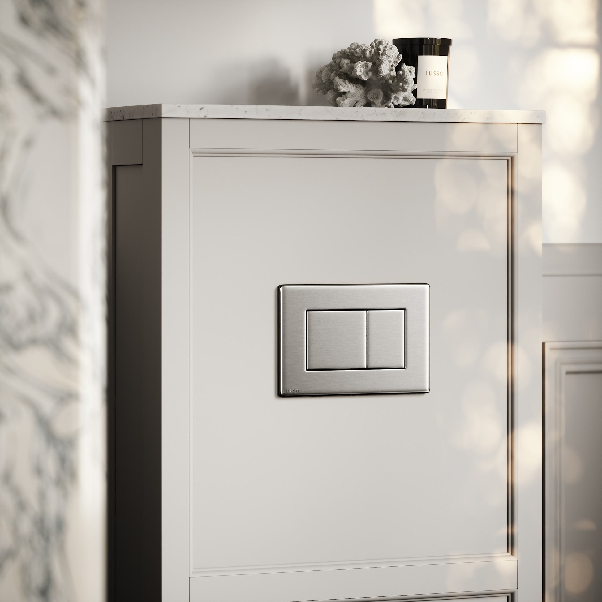 Berkeley Traditional Back to Wall Rimless Toilet with Concealed Cistern, Matte Stone Claridge Housing and Brushed Stainless Flush Plate