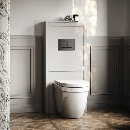 Berkeley Traditional Back to Wall Rimless Toilet with Concealed Cistern, Matte Stone Claridge Housing and Gunmetal Flush Plate