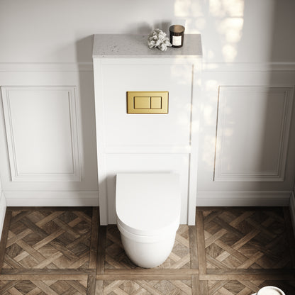 Berkeley Traditional Back to Wall Rimless Toilet with Concealed Cistern, Matte White Claridge Housing and Brushed Gold Flush Plate