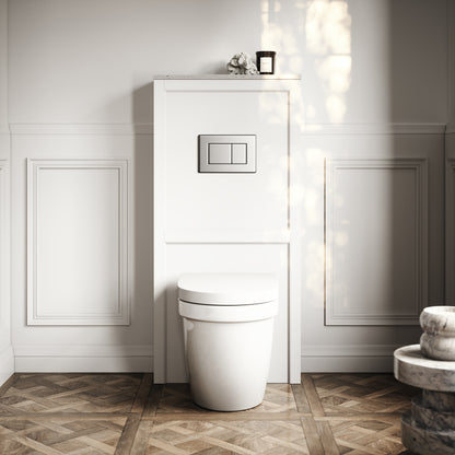 Berkeley Traditional Back to Wall Rimless Toilet with Concealed Cistern, Matte White Claridge Housing and Brushed Stainless Flush Plate