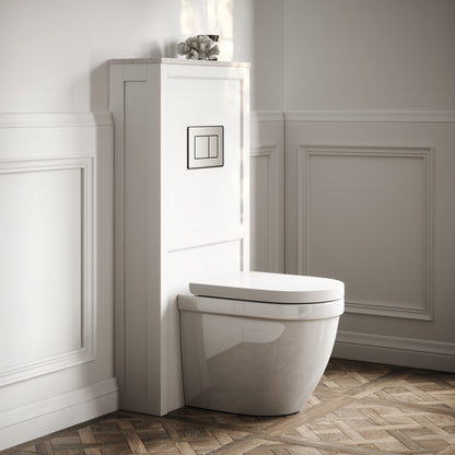 Berkeley Traditional Back to Wall Rimless Toilet with Concealed Cistern, Matte White Claridge Housing and Brushed Stainless Flush Plate