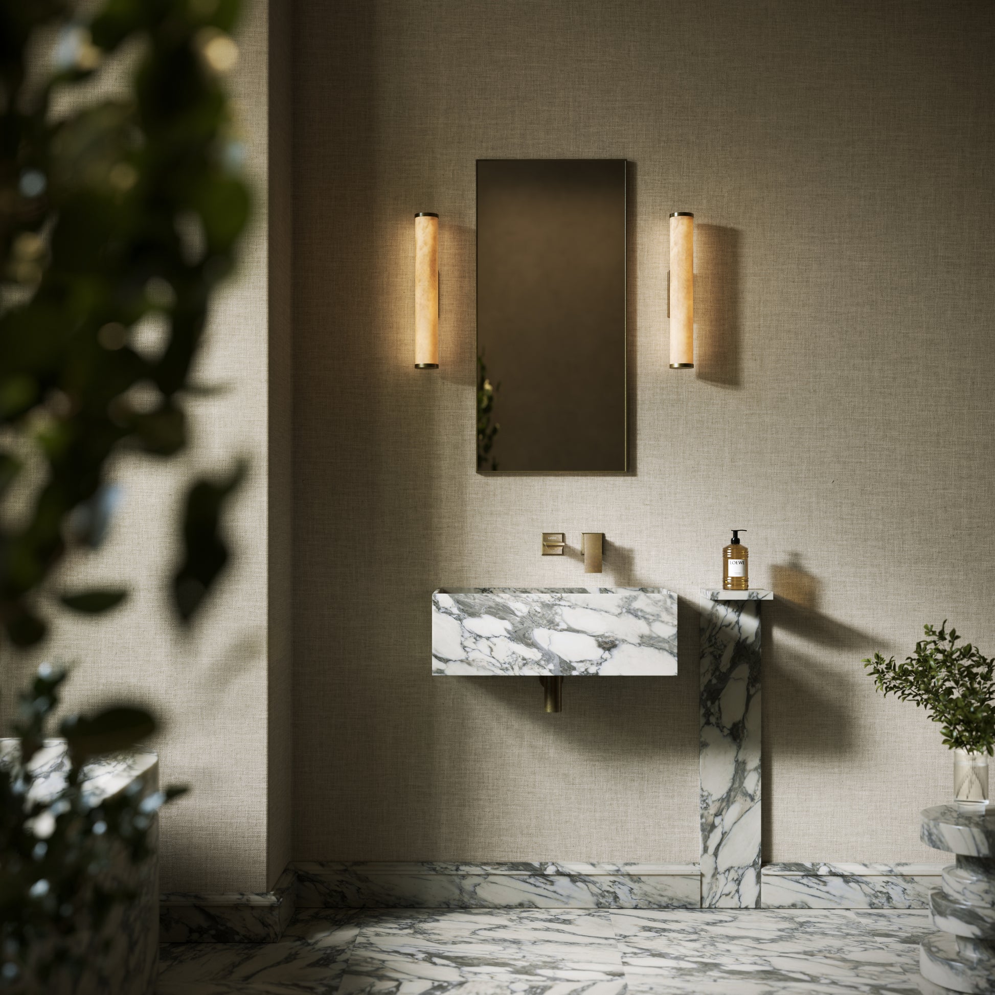 Colonna Arabescato Marble Pedestal Shelf