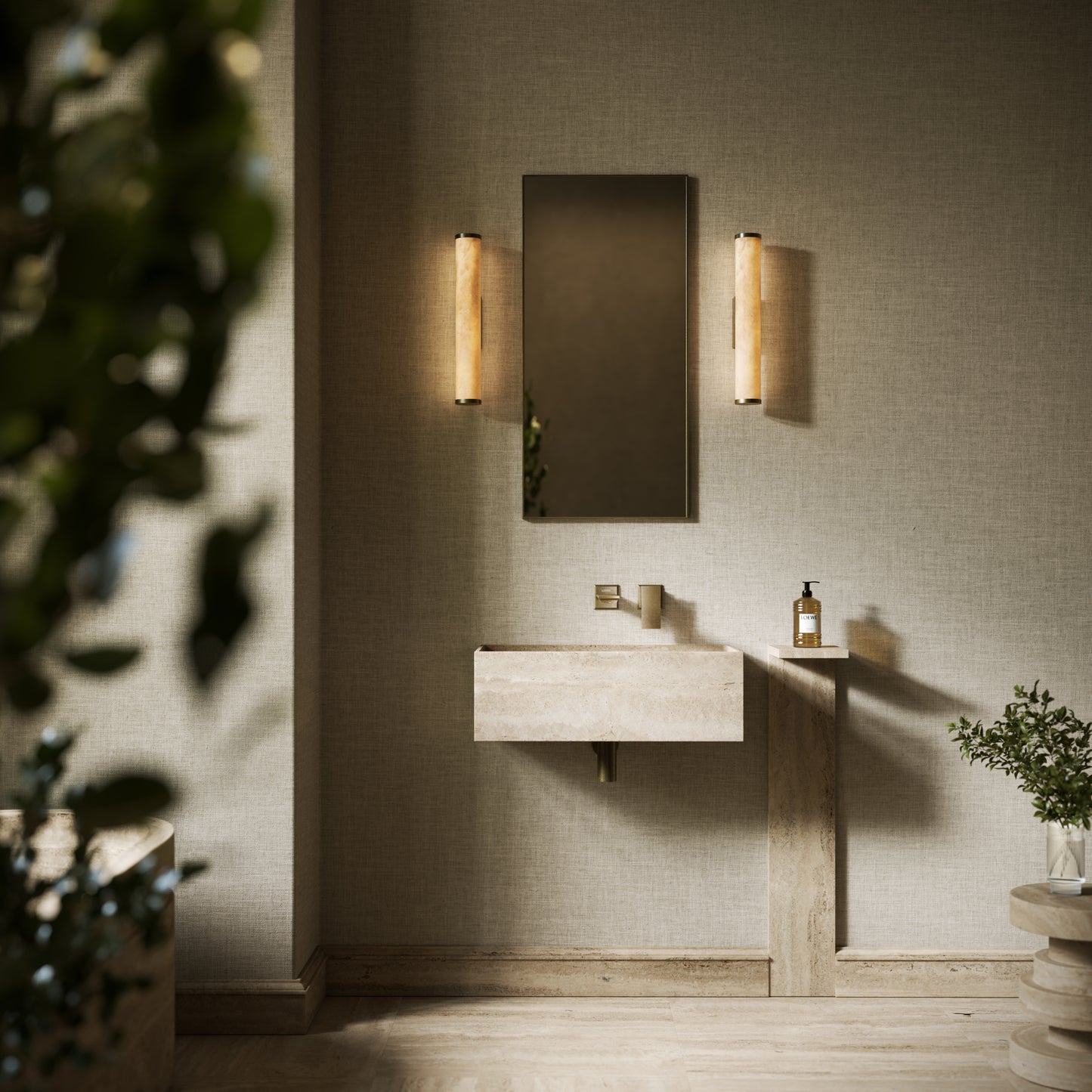 Colonna Travertine Stone Pedestal Shelf
