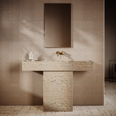 Concerto Travertine Stone Pedestal Basin 1200mm