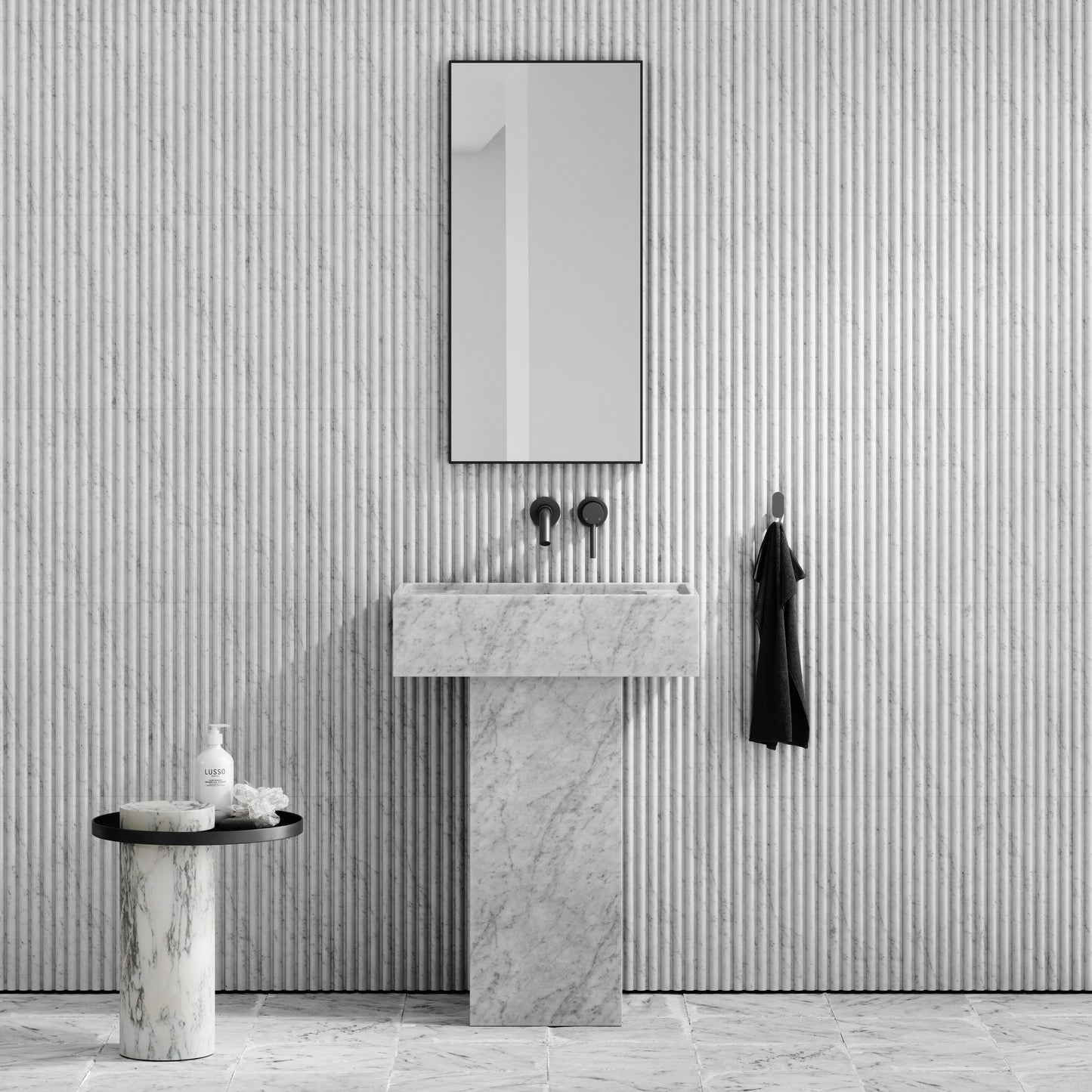 Concerto Carrara Marble Pedestal Basin 600mm