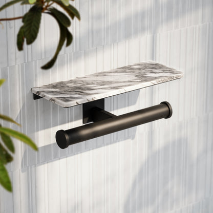 Deka Matte Black Double Toilet Roll Holder with Shelf
