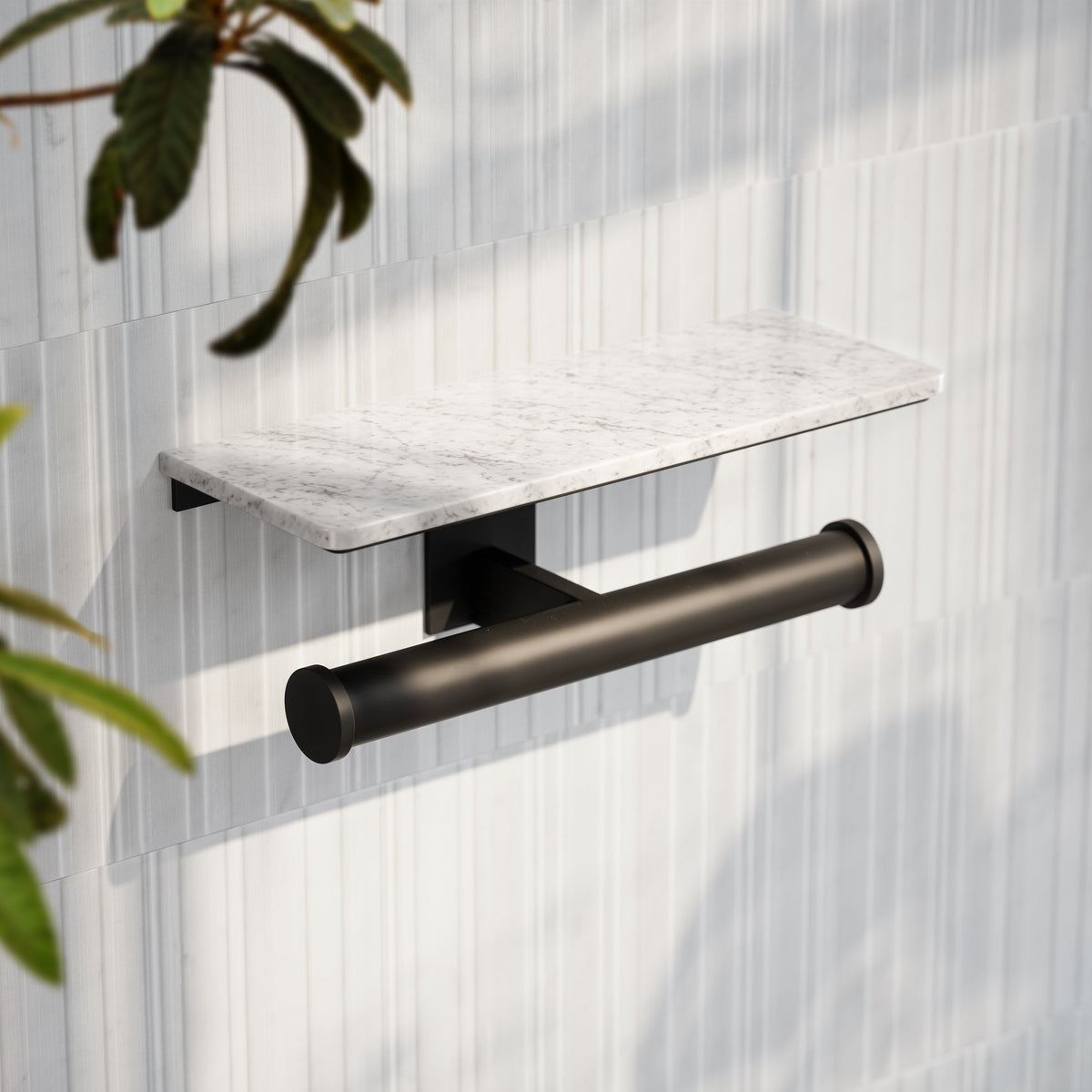 Deka Matte Black Double Toilet Roll Holder with Shelf
