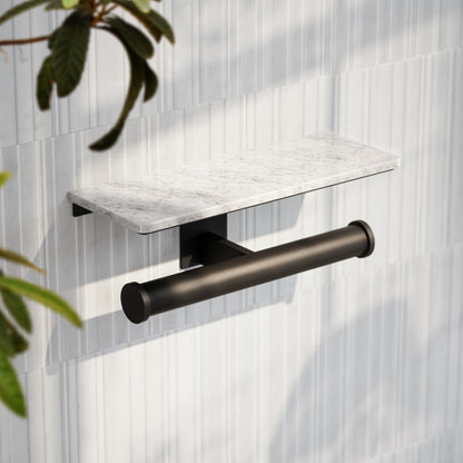 Deka Matte Black Double Toilet Roll Holder with Shelf