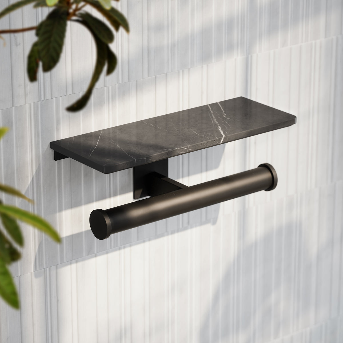 Deka Matte Black Double Toilet Roll Holder with Shelf