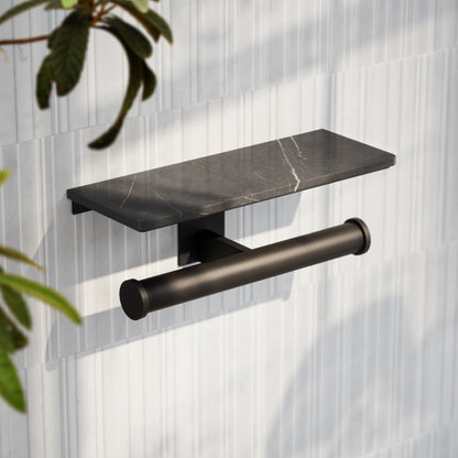 Deka Matte Black Double Toilet Roll Holder with Shelf