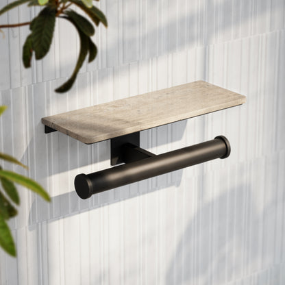Deka Matte Black Double Toilet Roll Holder with Shelf