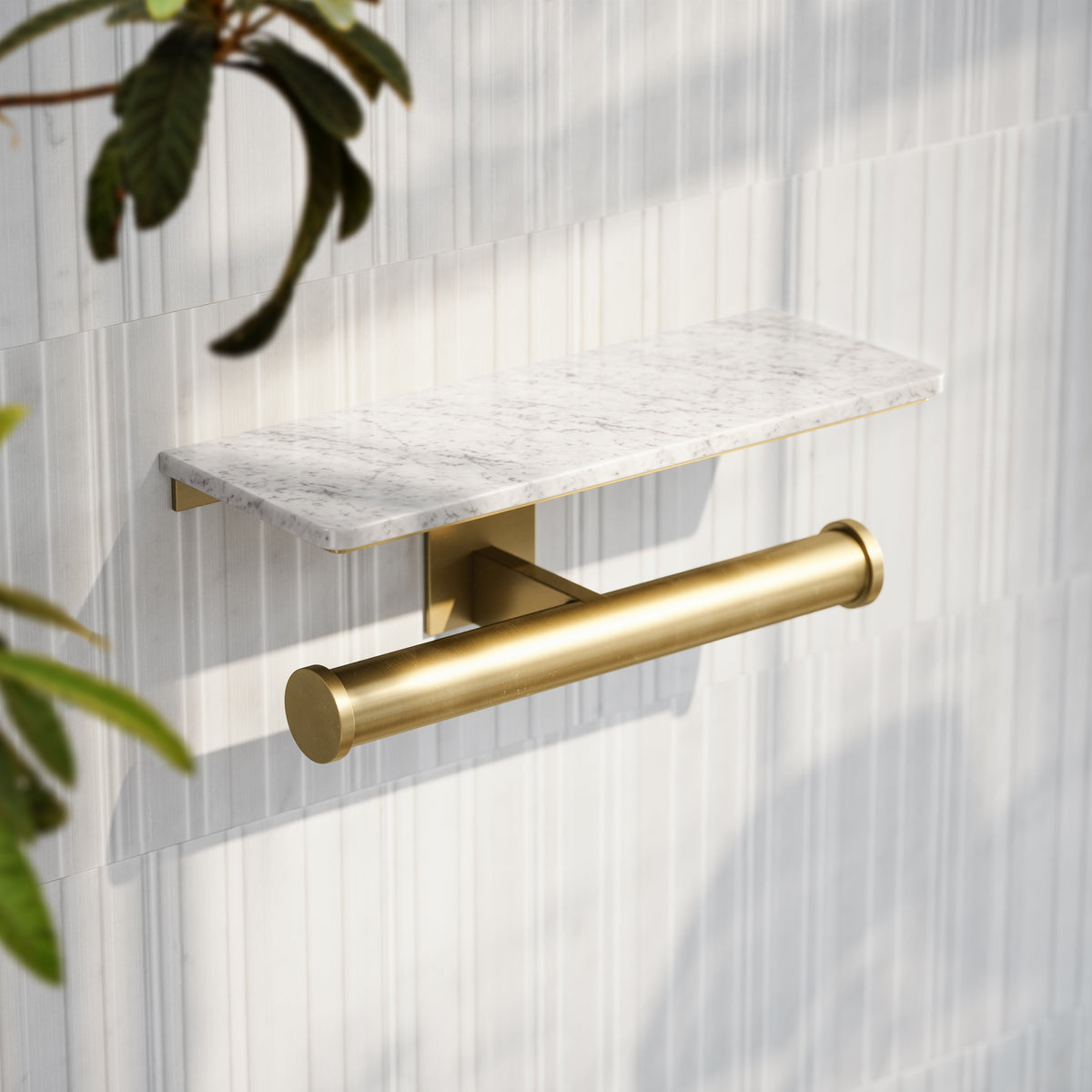 Deka Brushed Gold Double Toilet Roll Holder with Shelf