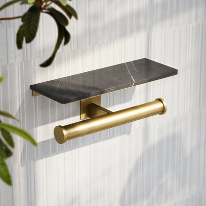 Deka Brushed Gold Double Toilet Roll Holder with Shelf