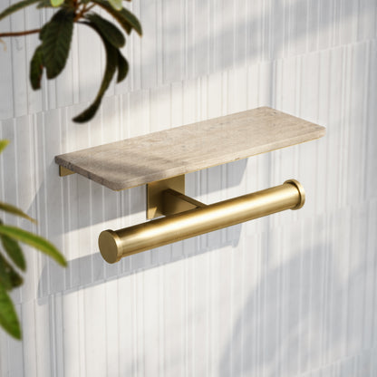 Deka Brushed Gold Double Toilet Roll Holder with Shelf