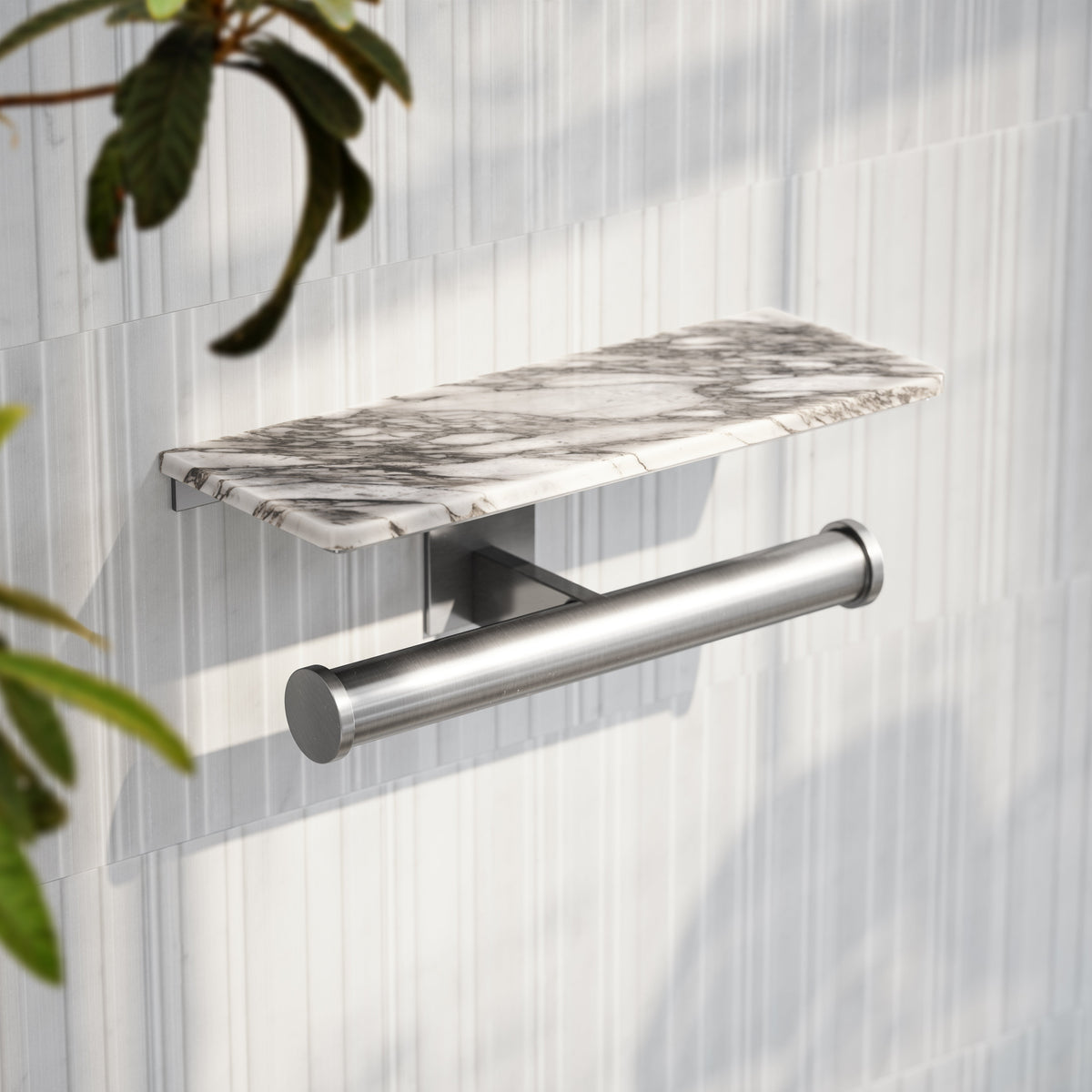 Deka Brushed Stainless Double Toilet Roll Holder with Shelf